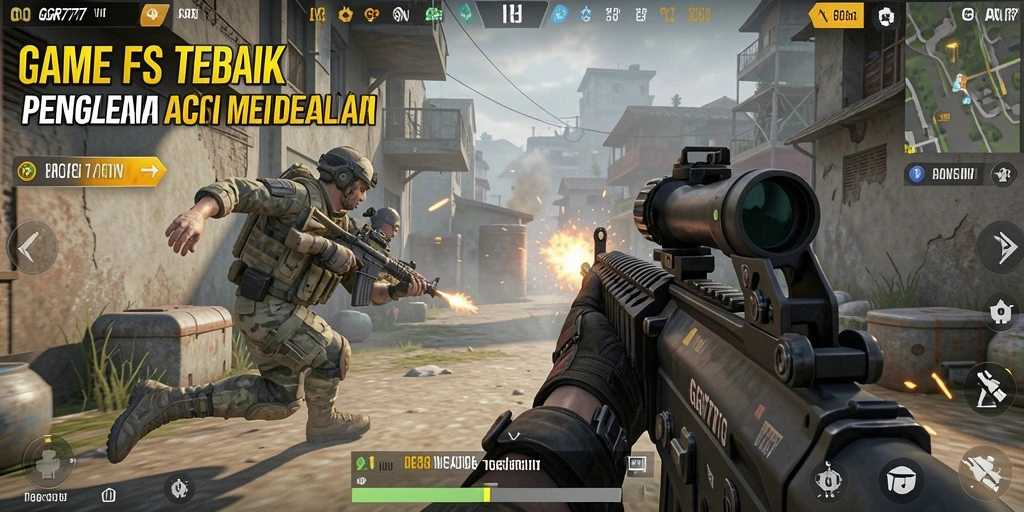 Tampilan utama GGR7777 dengan aksi gameplay FPS yang memukau.