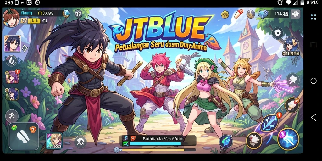 Screenshot gameplay JTBLUE menampilkan pertarungan epik antara karakter Anime.